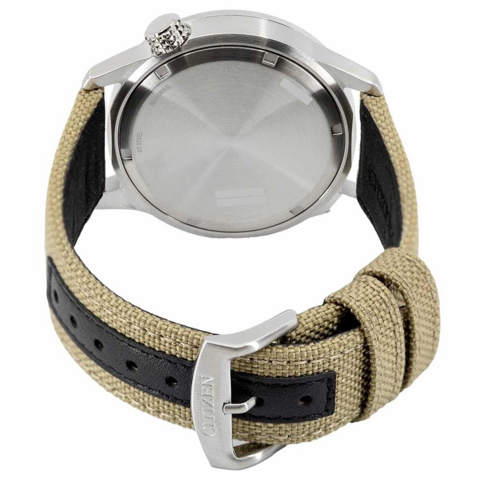 Citizen Men's Watch - Eco-Drive Black Dial Khaki Nylon Strap Compass | BM7550-10E