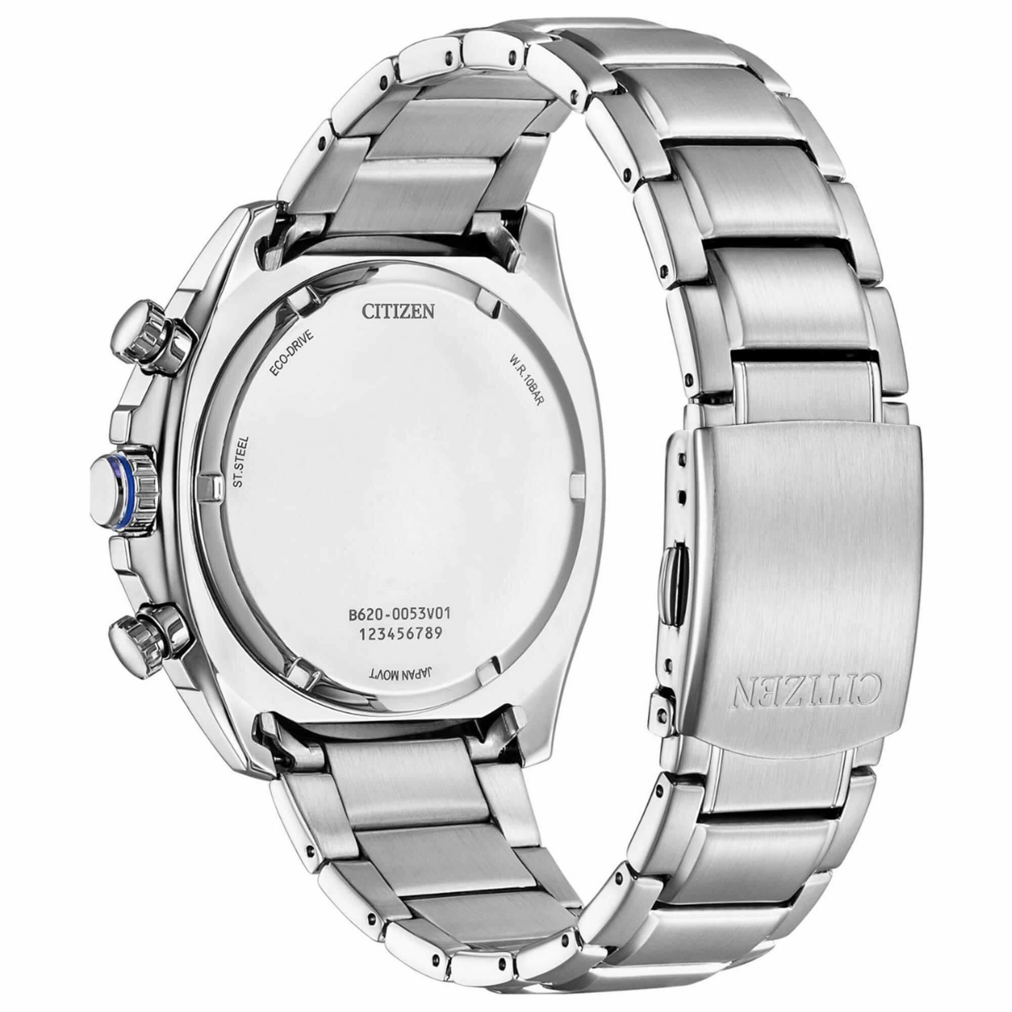 Citizen Men's Watch - Eco-Drive Chrono Black Dial Silver Tone Bracelet | CA4560-81E