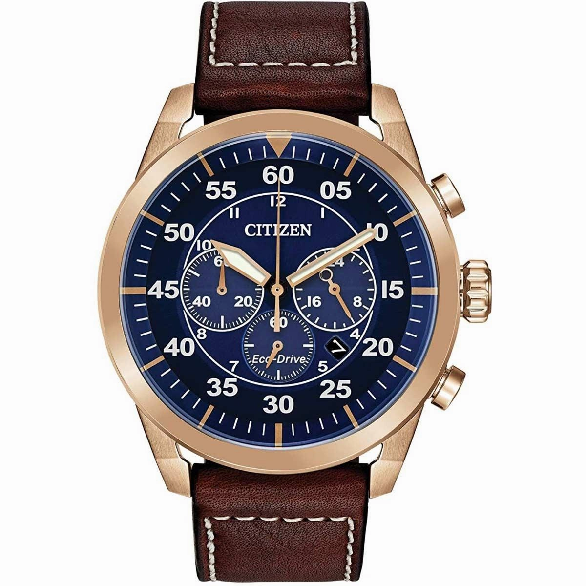 Citizen Men's Watch - Eco Drive Chrono Blue Dial Brown Leather Strap | CA4213-26L