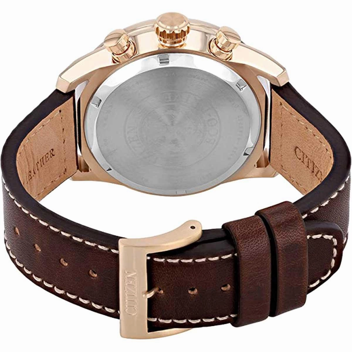Citizen Men's Watch - Eco Drive Chrono Blue Dial Brown Leather Strap | CA4213-26L