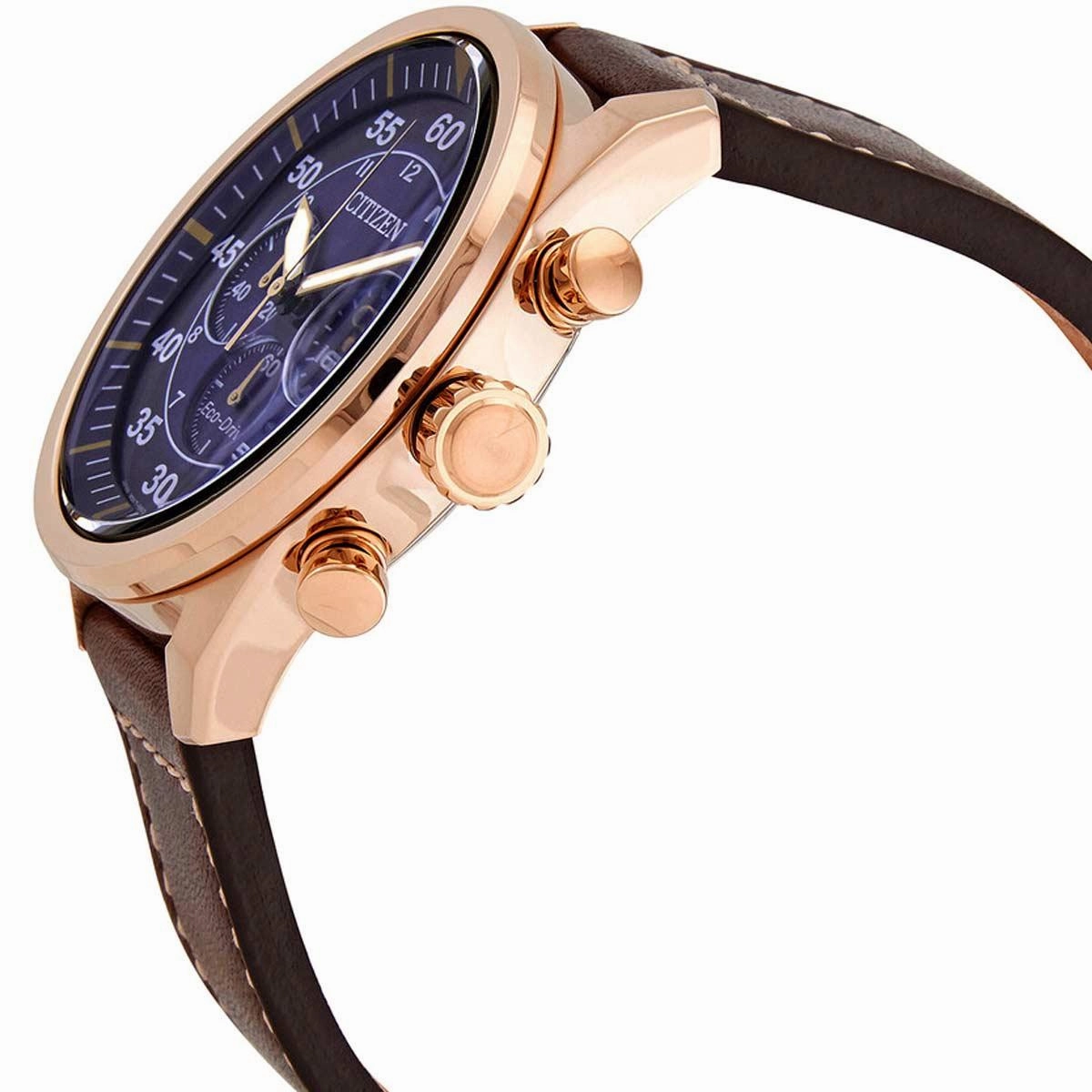 Citizen Men's Watch - Eco Drive Chrono Blue Dial Brown Leather Strap | CA4213-26L