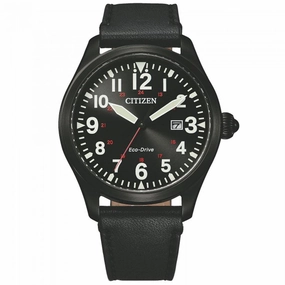 Citizen Men's Watch - Eco-Drive Date Black Dial Genuine Leather Strap | BM6835-23E