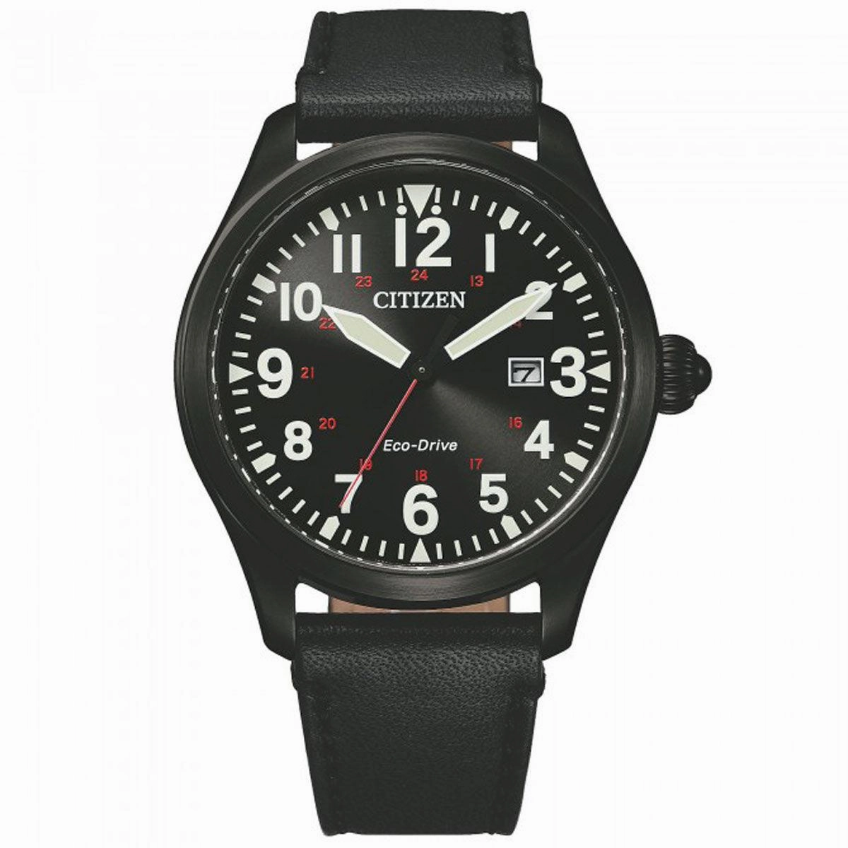 Citizen Men's Watch - Eco-Drive Date Black Dial Genuine Leather Strap | BM6835-23E