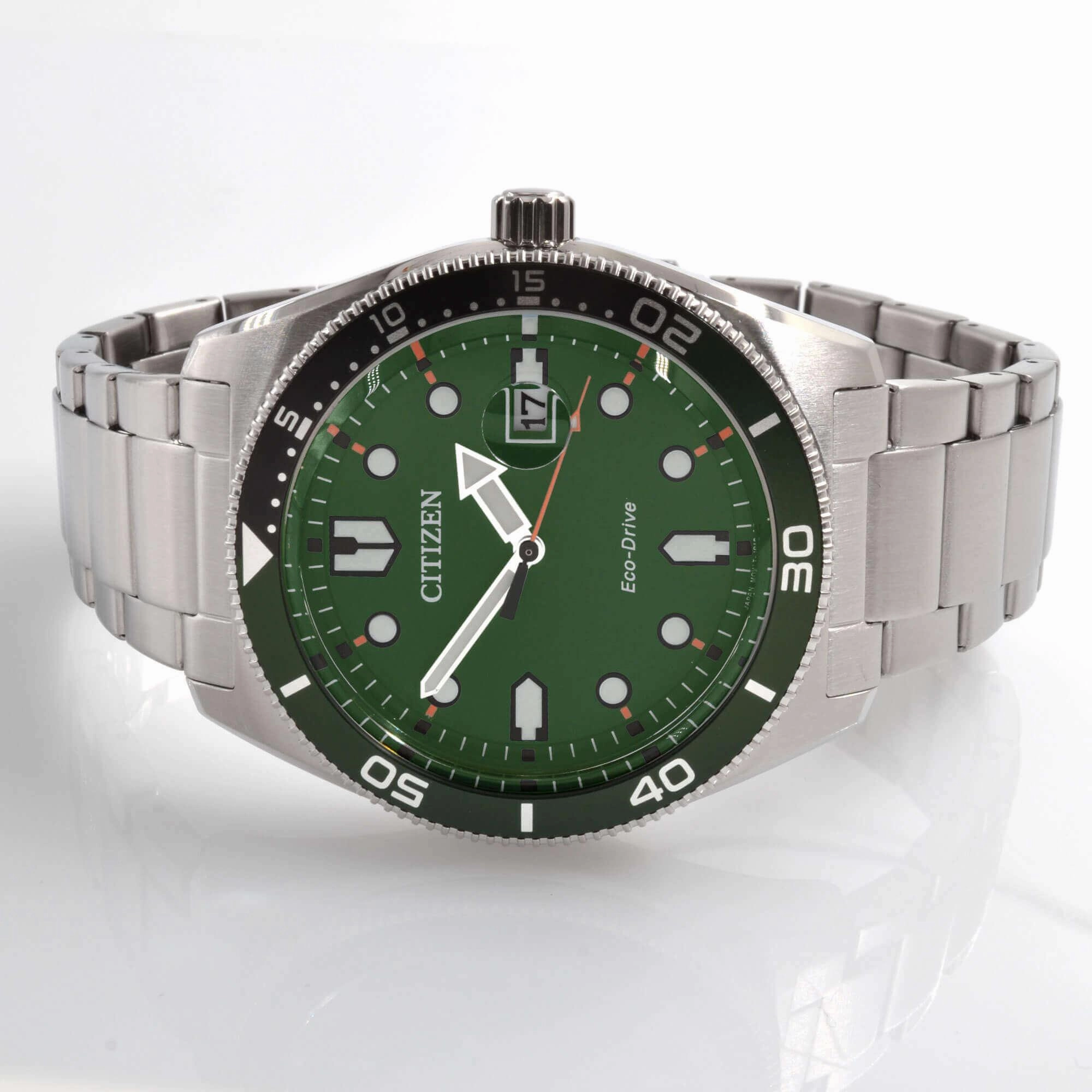 Citizen Men's Watch - Eco-Drive Power Reserve Green Dial Steel Bracelet | AW1768-80X