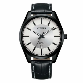 Citizen Men's Watch - Japanese Quartz Silver Dial Black Leather Strap | BI1035-09A
