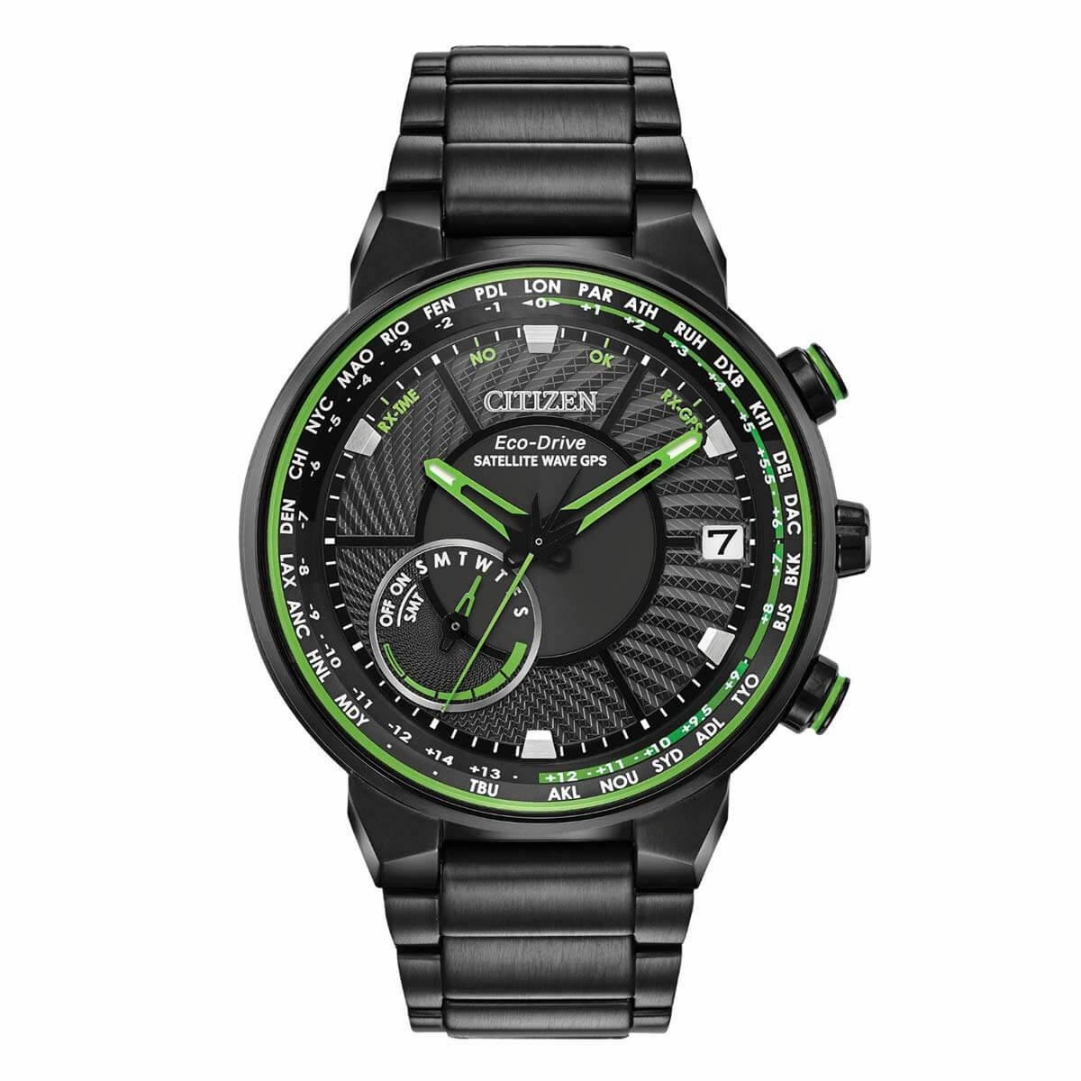 Citizen Men's World Timer Watch - Satellite Wave GPS Black Dial Black Steel Bracelet