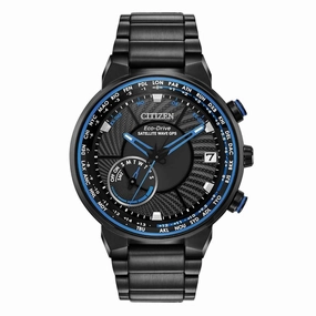 Citizen Men's World Timer Watch - Satellite Wave GPS Black Steel Bracelet Black Dial