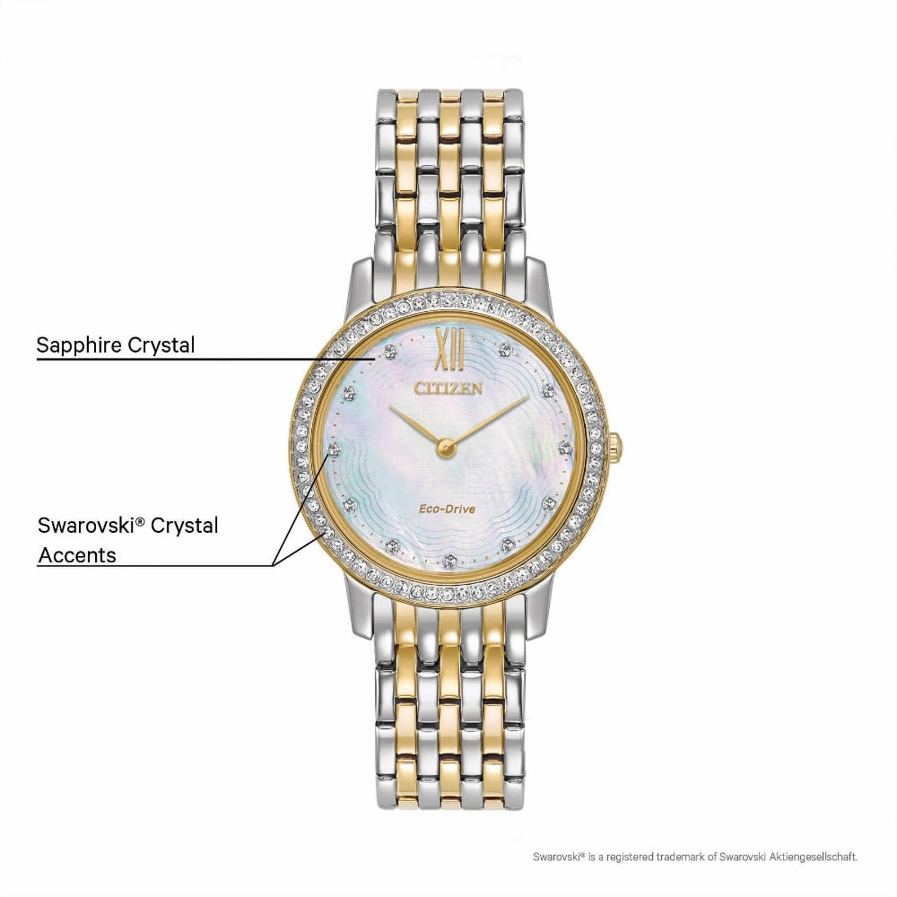 Citizen Silhouette Crystal Mother Of Pearl Dial Womens Watch Set