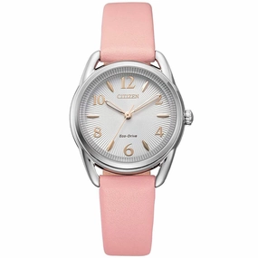 Citizen Women's Eco-Drive watch - Drive Silver Dial Pink Leather Strap | FE1210-07A