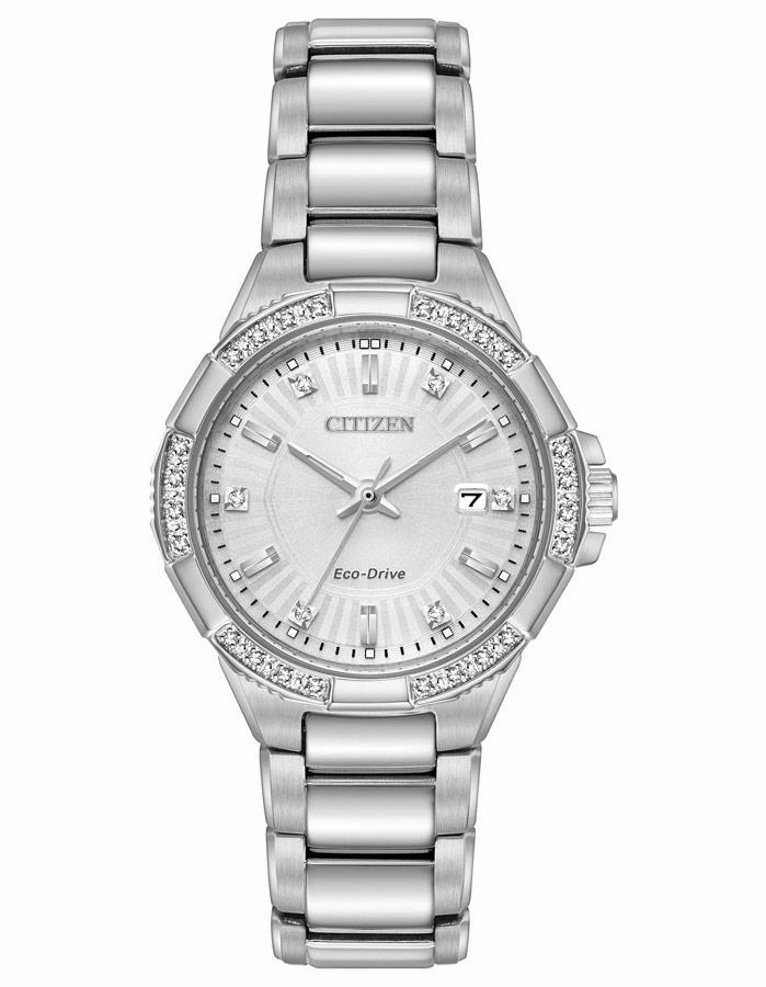 Citizen Womens Eco-Drive Riva - Diamonds - Silver-Tone Dial - Date - 100m