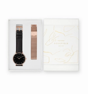 Coffret Rosefield THE BOWERY Noir Noir   bracelet  mailles Or Rose