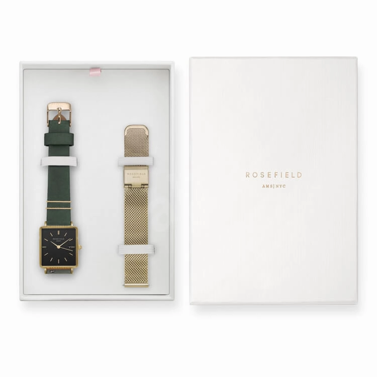 Coffret Rosefield THE BOXY Noir Vert Fort   bracelet Or Jaune Mesh X237