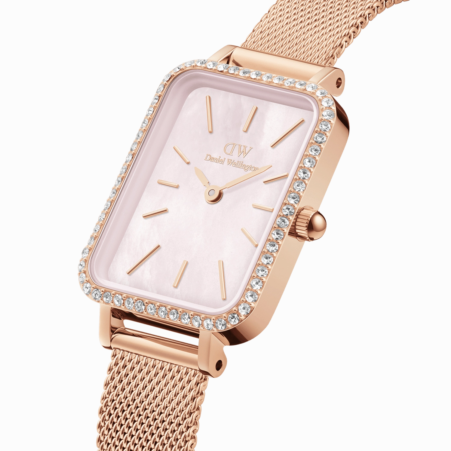 Daniel Wellington Quadro 20X26 Bezel Mesh Pink MOP Watch DW00100669