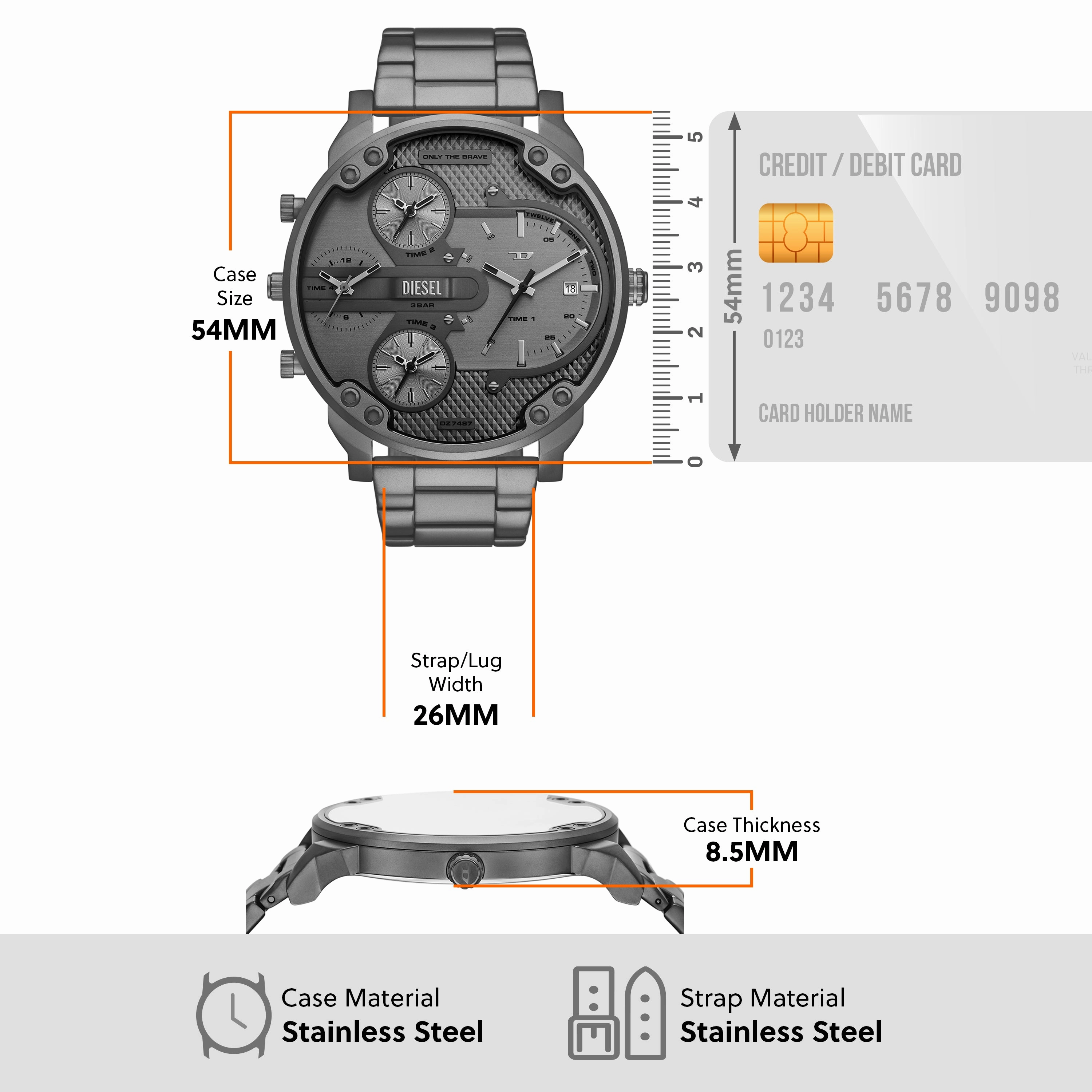 Diesel Mr. Daddy Slim Grey Dial Stainless Steel Watch DZ7487