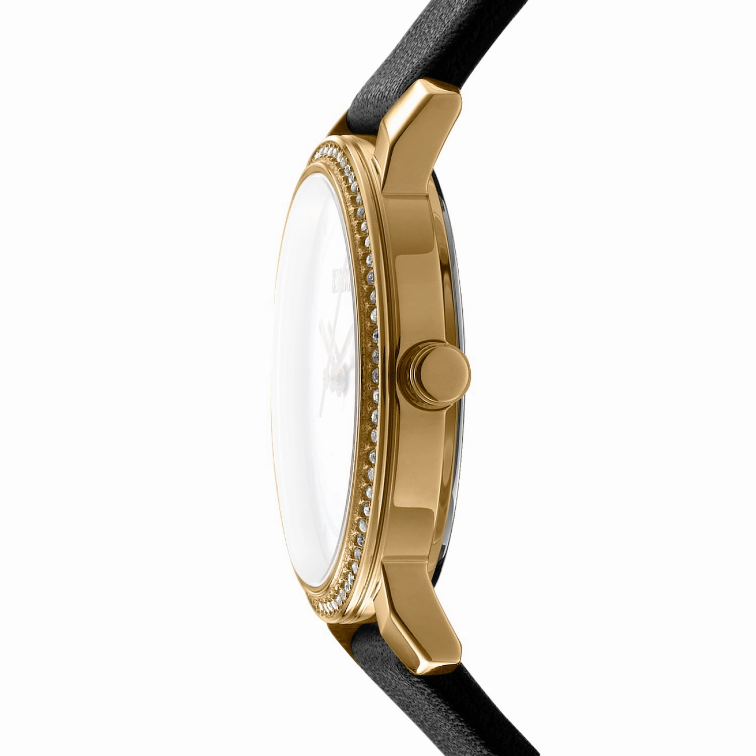 DKNY Astoria Glitz Silver Dial Black Leather Strap Watch DK1L065L0025