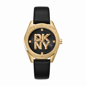 DKNY Chambers Midi Black Dial Black Leather Strap Watch DK1L016L0025