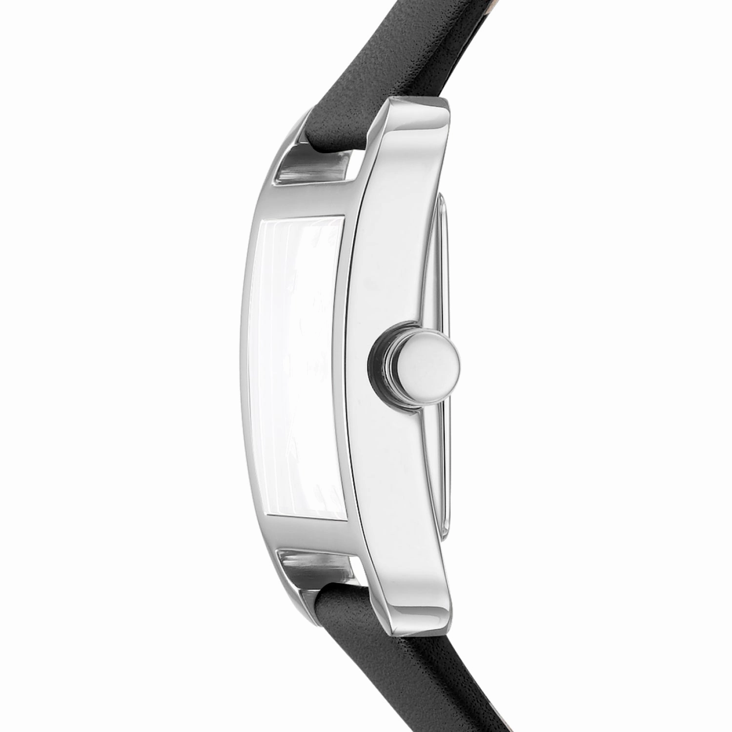 DKNY City Midi Silver Dial Black Leather Strap Watch DK1L004L0015