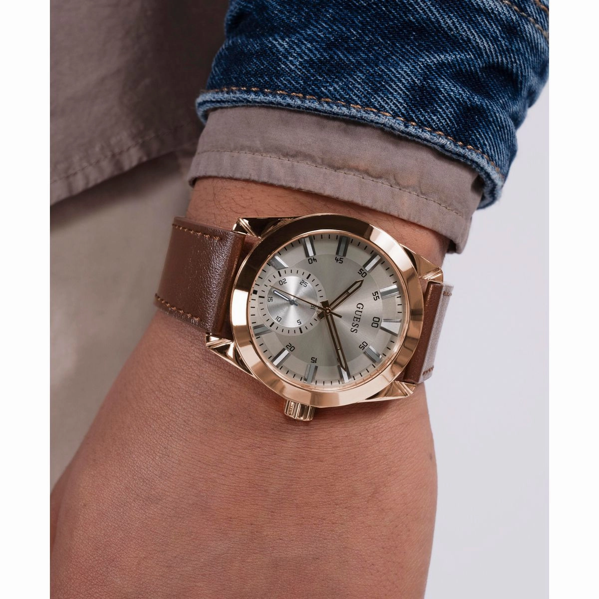 Dress Men Quartz Grey Dial Multi-Function Leather Watch GW0793G3