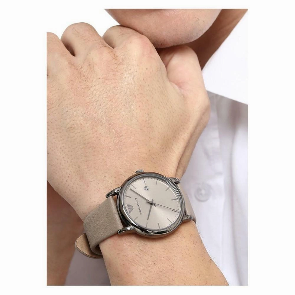 Emporio Armani Analog Gray Dial Taupe Leather Men's Watch AR11116P