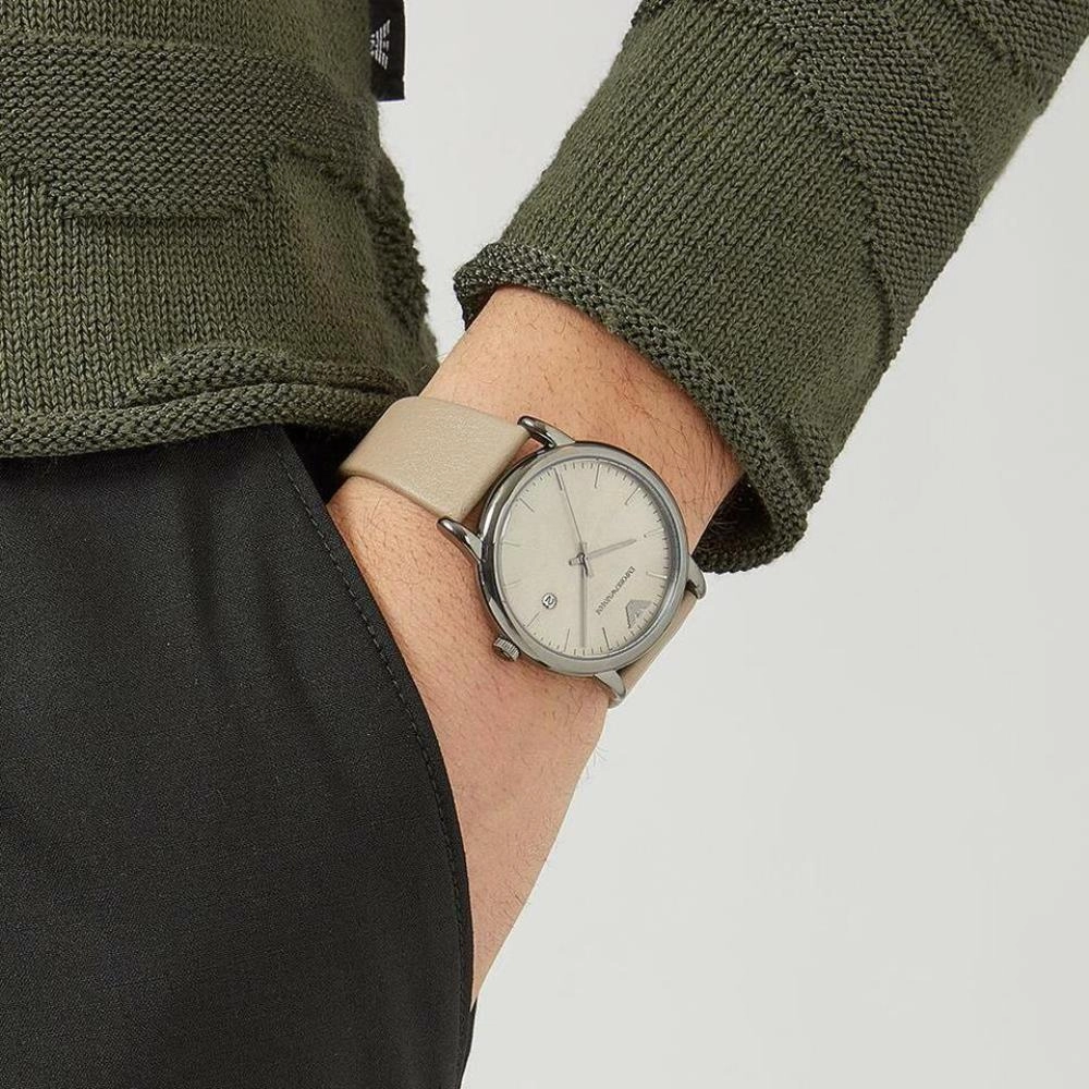 Emporio Armani Analog Gray Dial Taupe Leather Men's Watch AR11116P