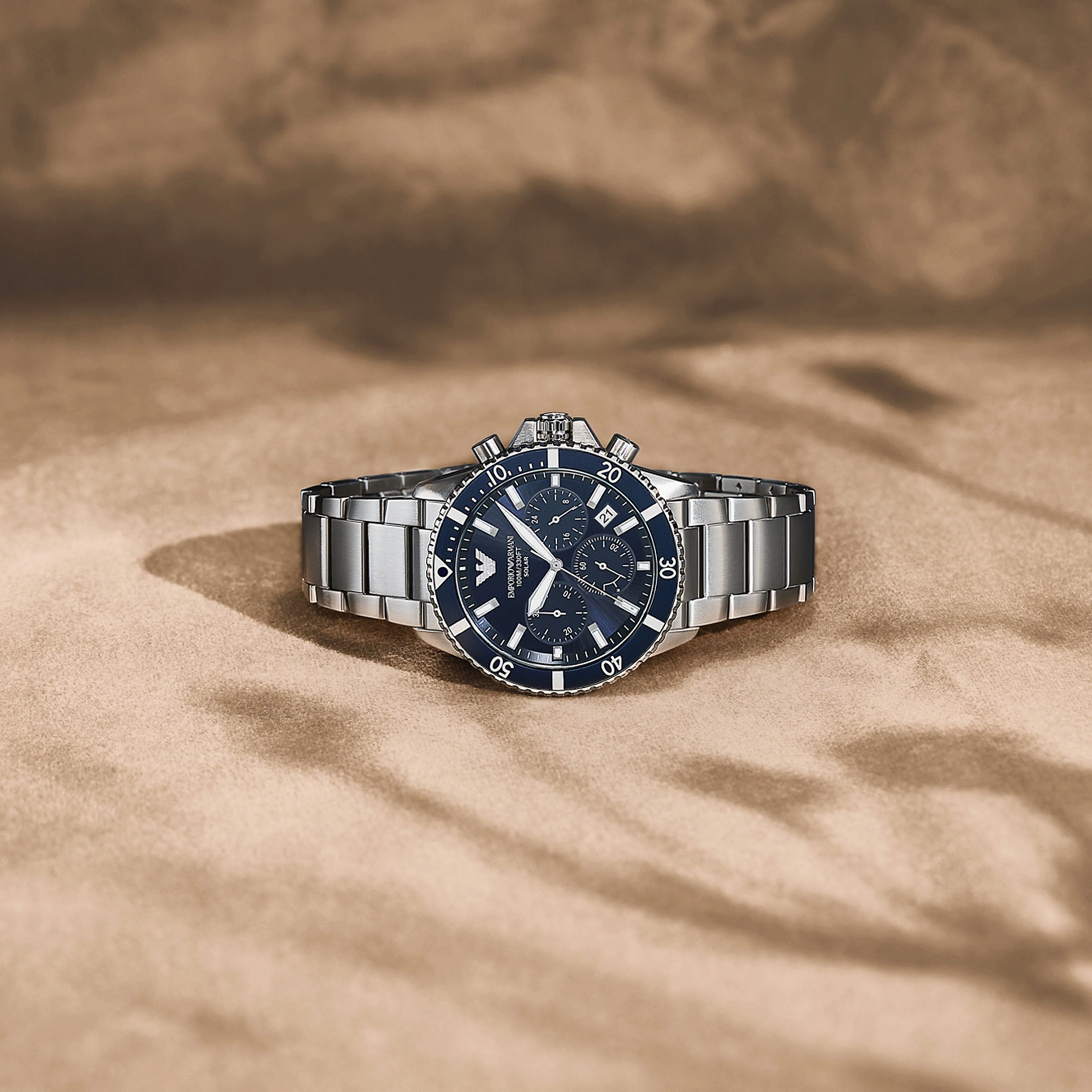Emporio Armani World Explorer Solar Blue Dial Stainless Steel Watch AR11681