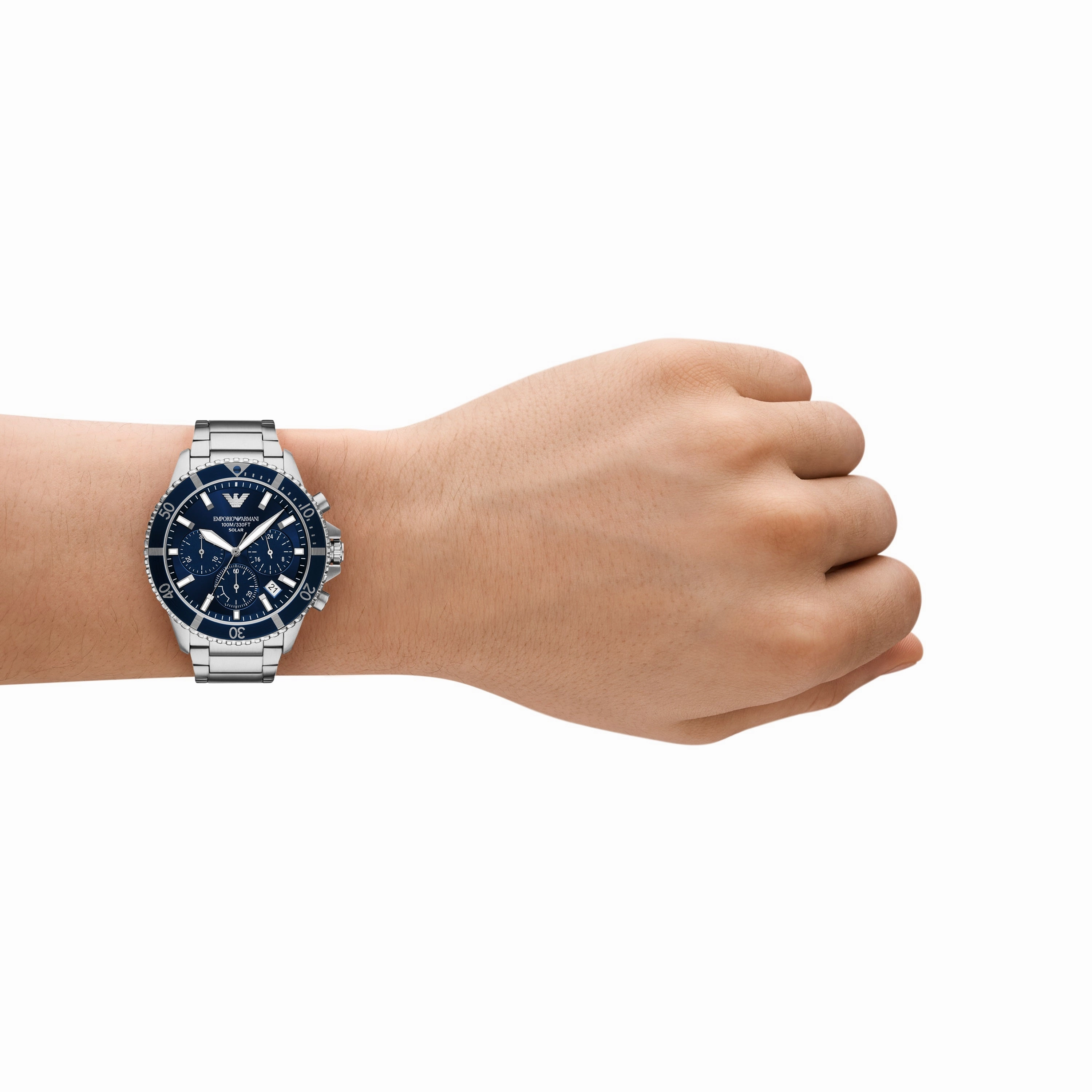 Emporio Armani World Explorer Solar Blue Dial Stainless Steel Watch AR11681