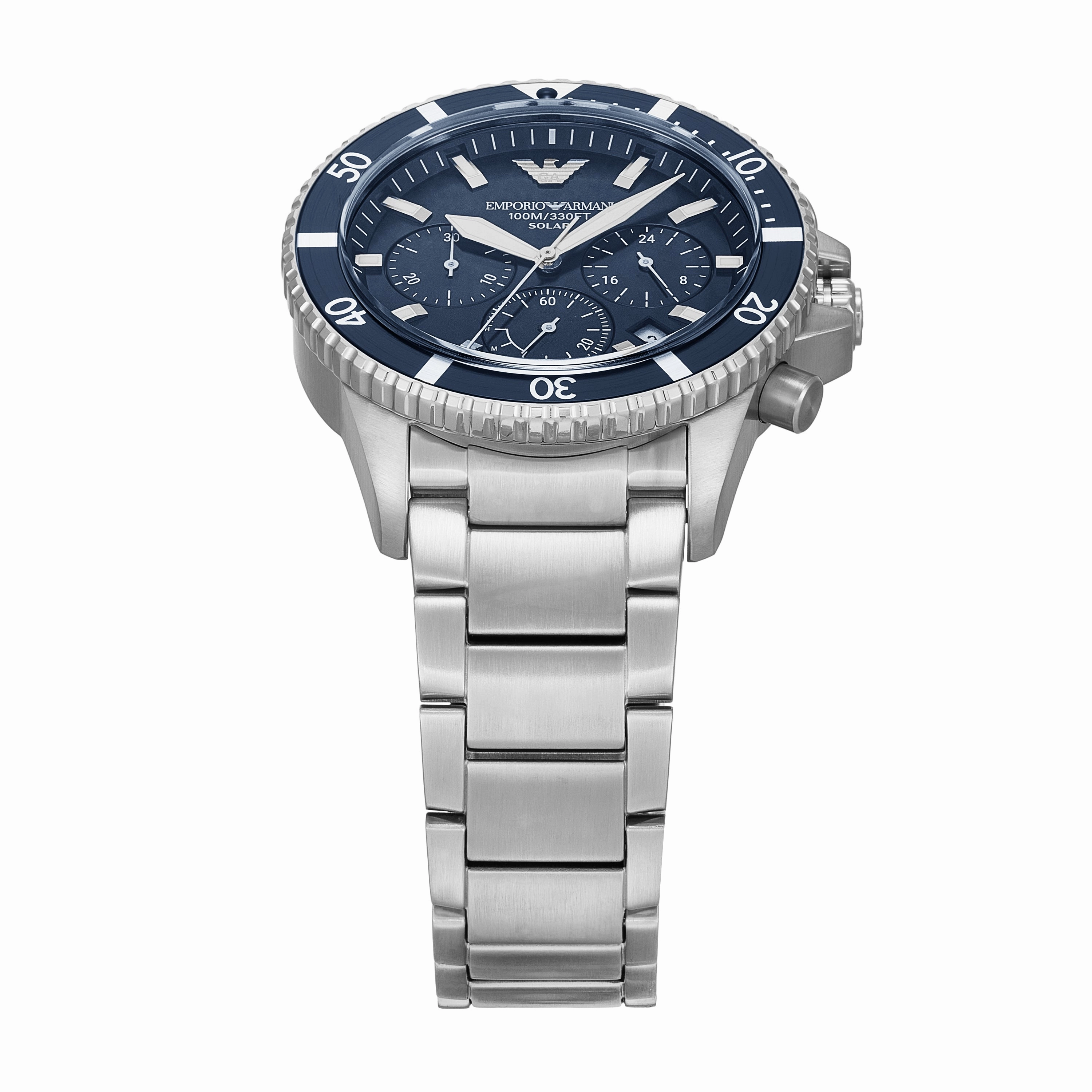 Emporio Armani World Explorer Solar Blue Dial Stainless Steel Watch AR11681