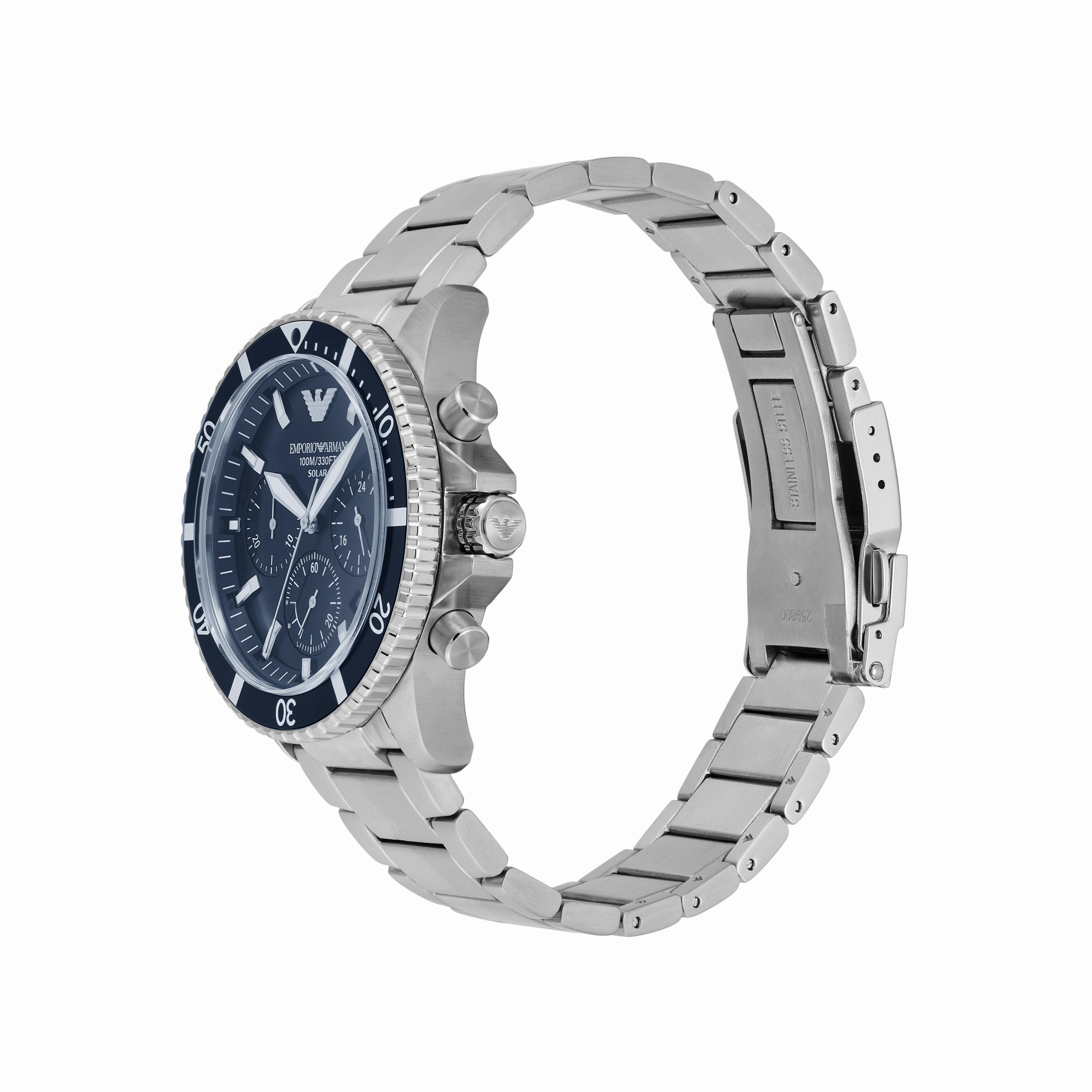 Emporio Armani World Explorer Solar Blue Dial Stainless Steel Watch AR11681