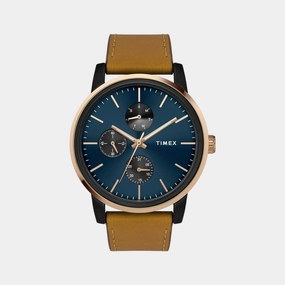 Fashion Men Quartz Blue Dial Multi-Function Leather Watch TWEG18904