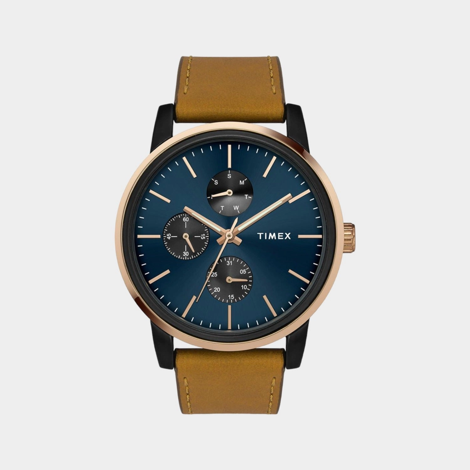 Fashion Men Quartz Blue Dial Multi-Function Leather Watch TWEG18904