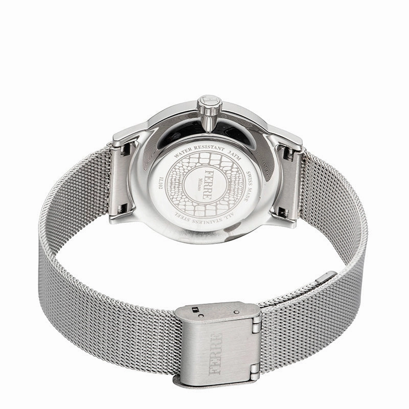 Ferre Milano Ladies D. Blue Dial SS Mesh Watch
