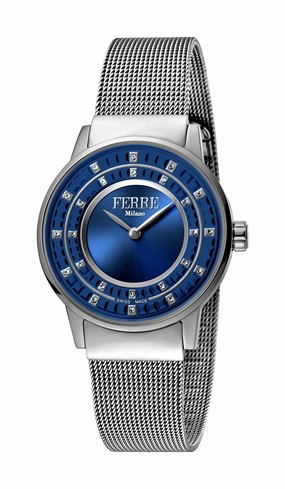 Ferre Milano Ladies D. Blue Dial SS Mesh Watch
