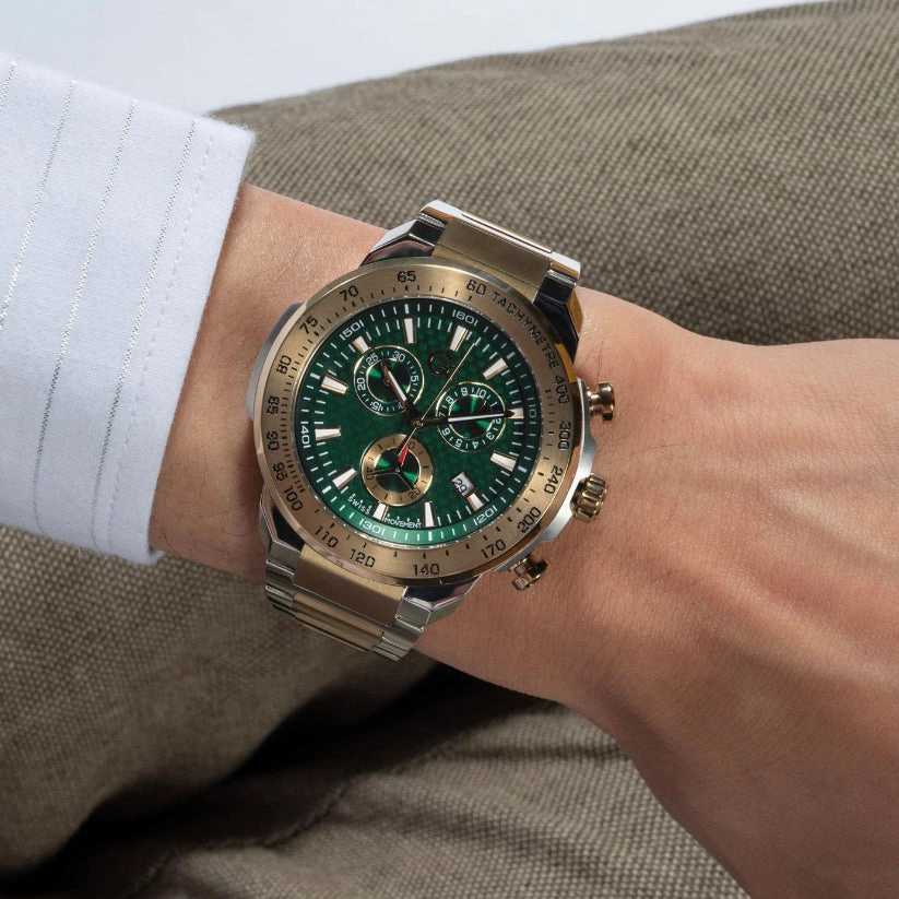First Class Men Quartz Green Dial Chronograph Stainless Steel Watch Z35002G9MF