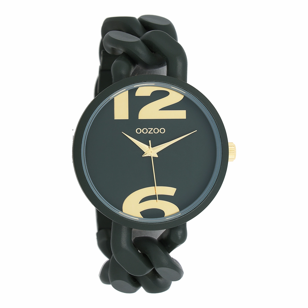 Forest green OOZOO watch with chunky chain bracelet - C11269