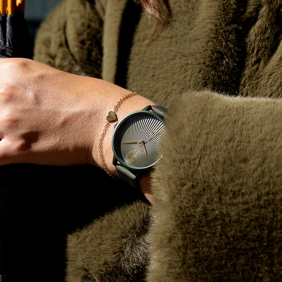 Forest green OOZOO watch with leather strap - C11248