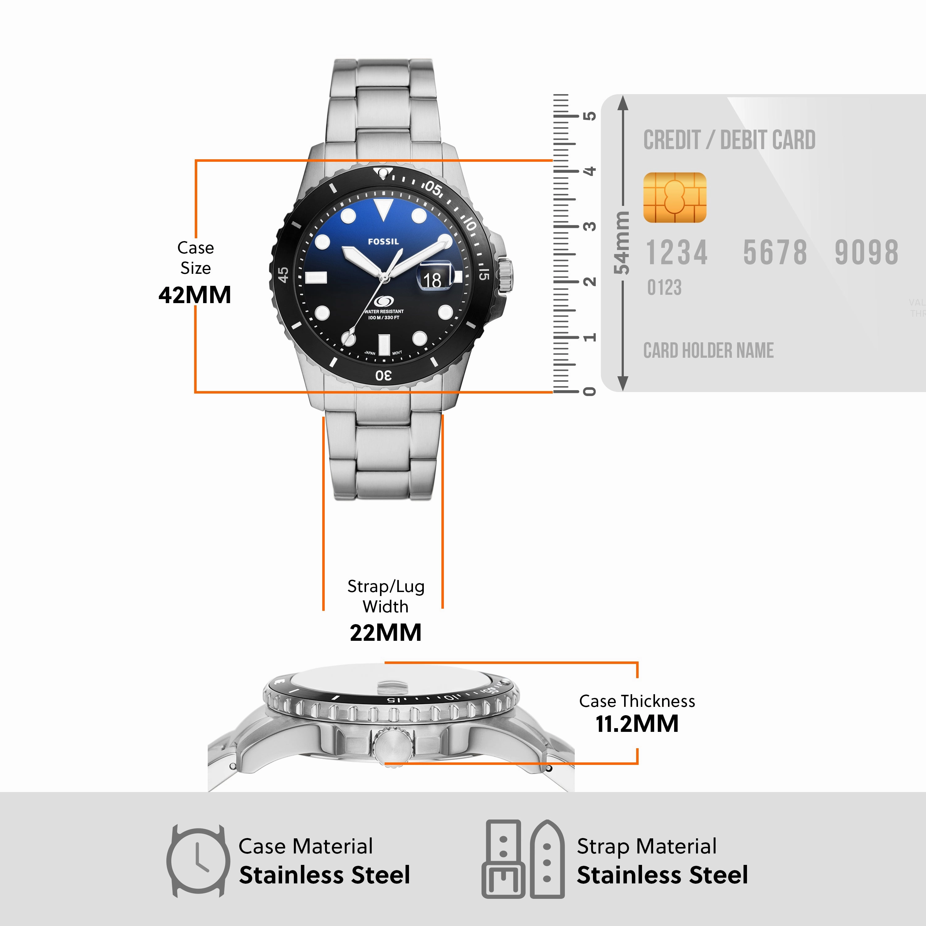 Fossil Blue Dial  Stainless Steel Men's Watch FS6038