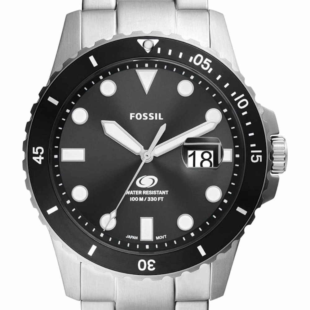 Fossil Blue Dive Black Dial Silver Tone Stainless Steel Men's Watch FS6032P
