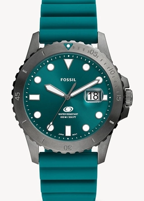 FOSSIL BLUE GREEN DIAL SMOKE CASE OASIS SILICON BAND FS5995