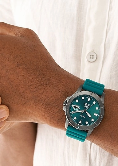 FOSSIL BLUE GREEN DIAL SMOKE CASE OASIS SILICON BAND FS5995