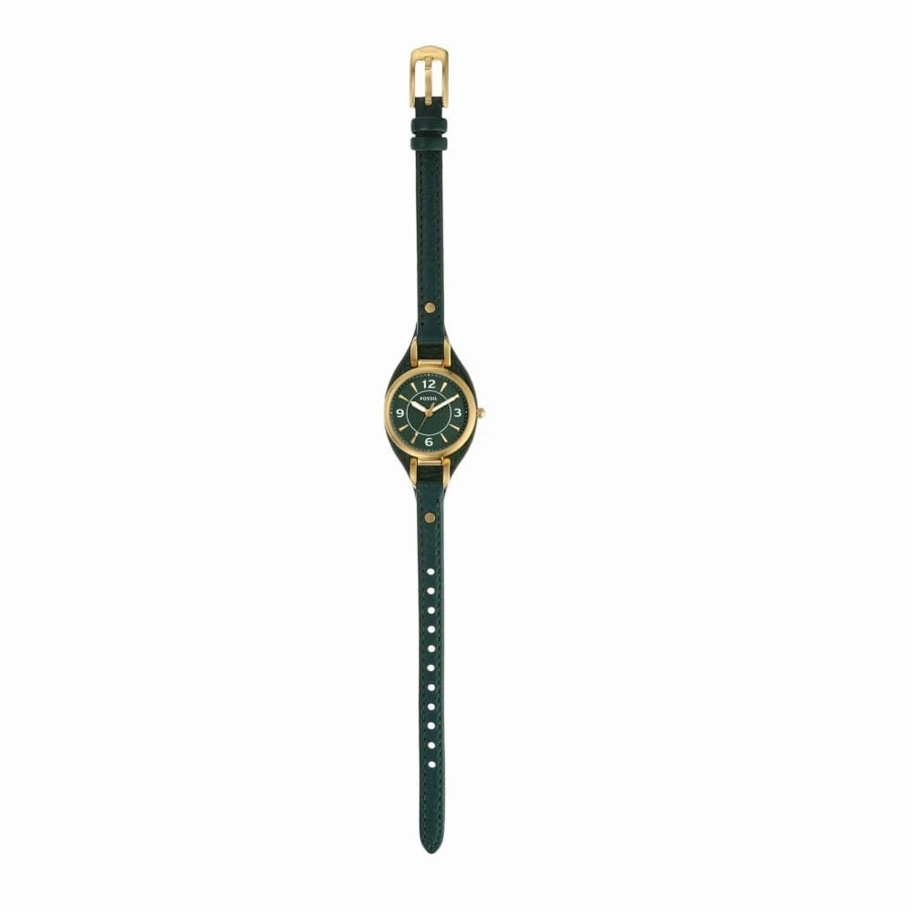 Fossil Carlie Green Dial Leather Strap Women Watch ES5241P