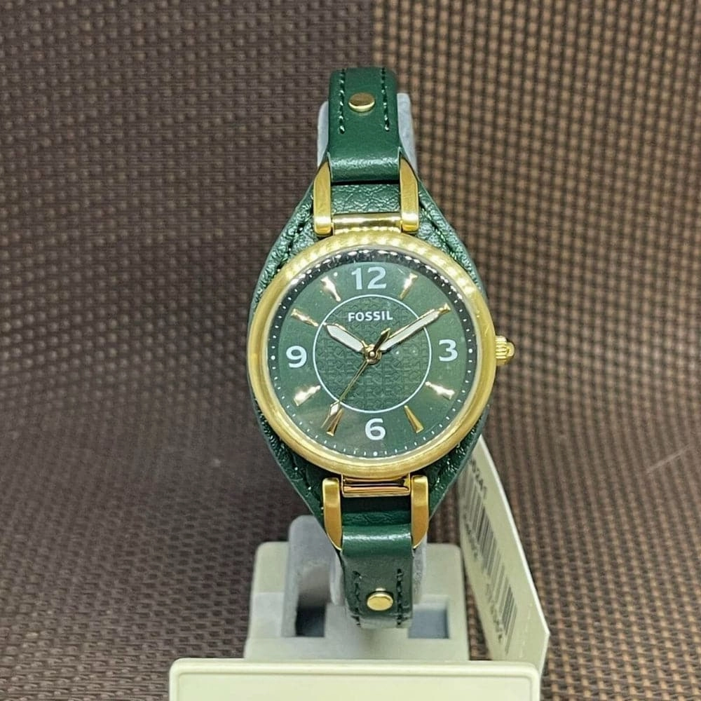 Fossil Carlie Green Dial Leather Strap Women Watch ES5241P