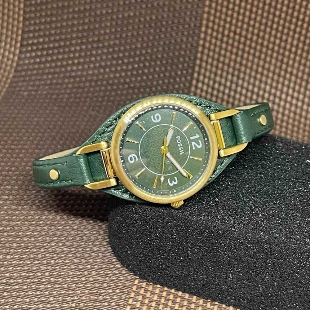Fossil Carlie Green Dial Leather Strap Women Watch ES5241P