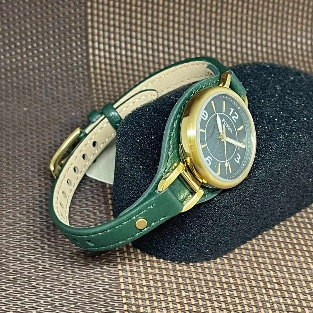 Fossil Carlie Green Dial Leather Strap Women Watch ES5241P