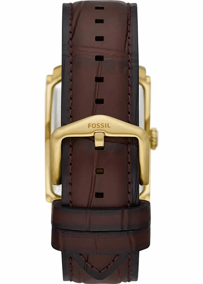 FOSSIL CARRAWAY SILVER DIAL GOLD CASE BROWN LEATHER BAND FS6011