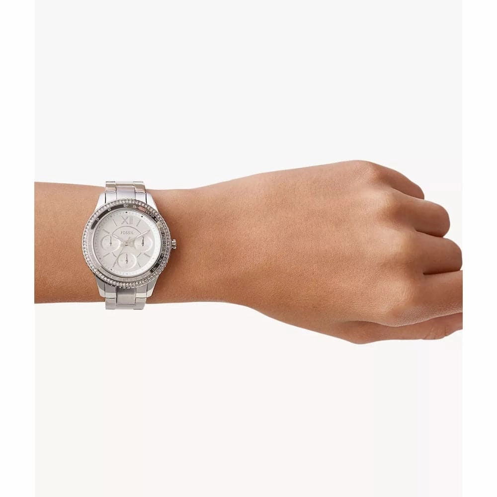 Fossil Chronograph Silver Dial Stainless Steel Strap Women Watch ES5108P