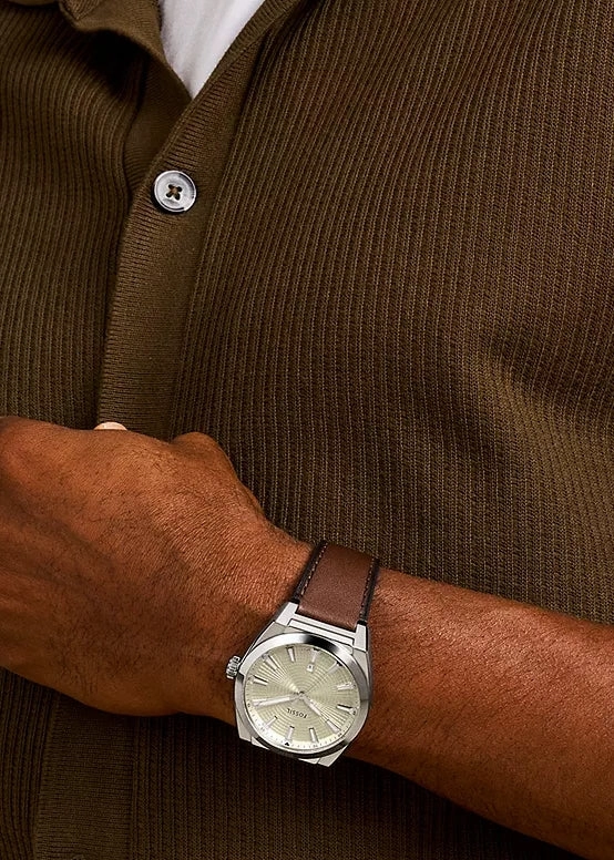 FOSSIL EVERETT CREAM DIAL BROWN LEATHER BAND FS6071