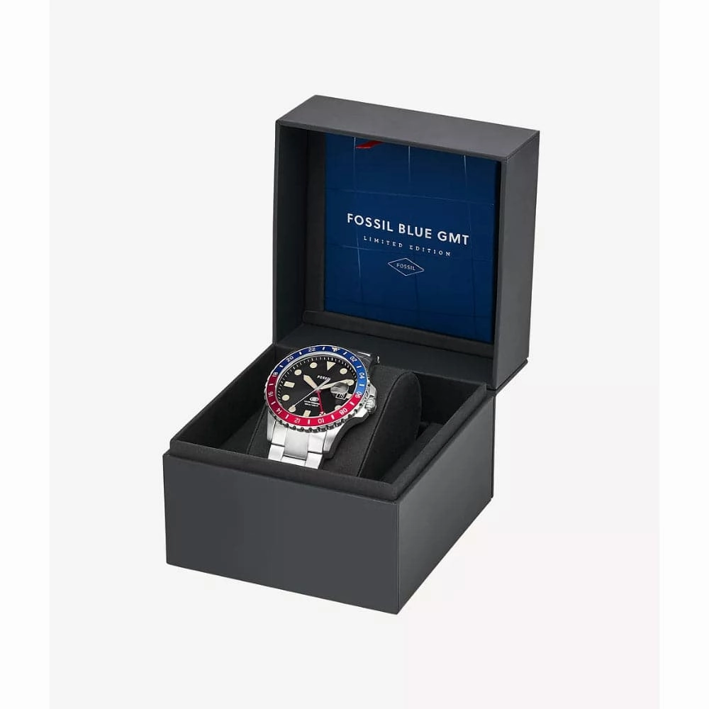 Fossil GMT Black Dial Silver Stainless Steel Strap Men Watch LE1156P
