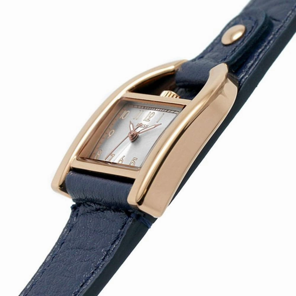 Fossil Harwell Silver Dial And Blue Leather Strap Women Watch ES5266P