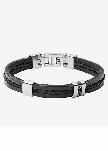 FOSSIL JEWELLERY LEATHER ESSENTIALS BLACK STRAND BRACELET JF03686040