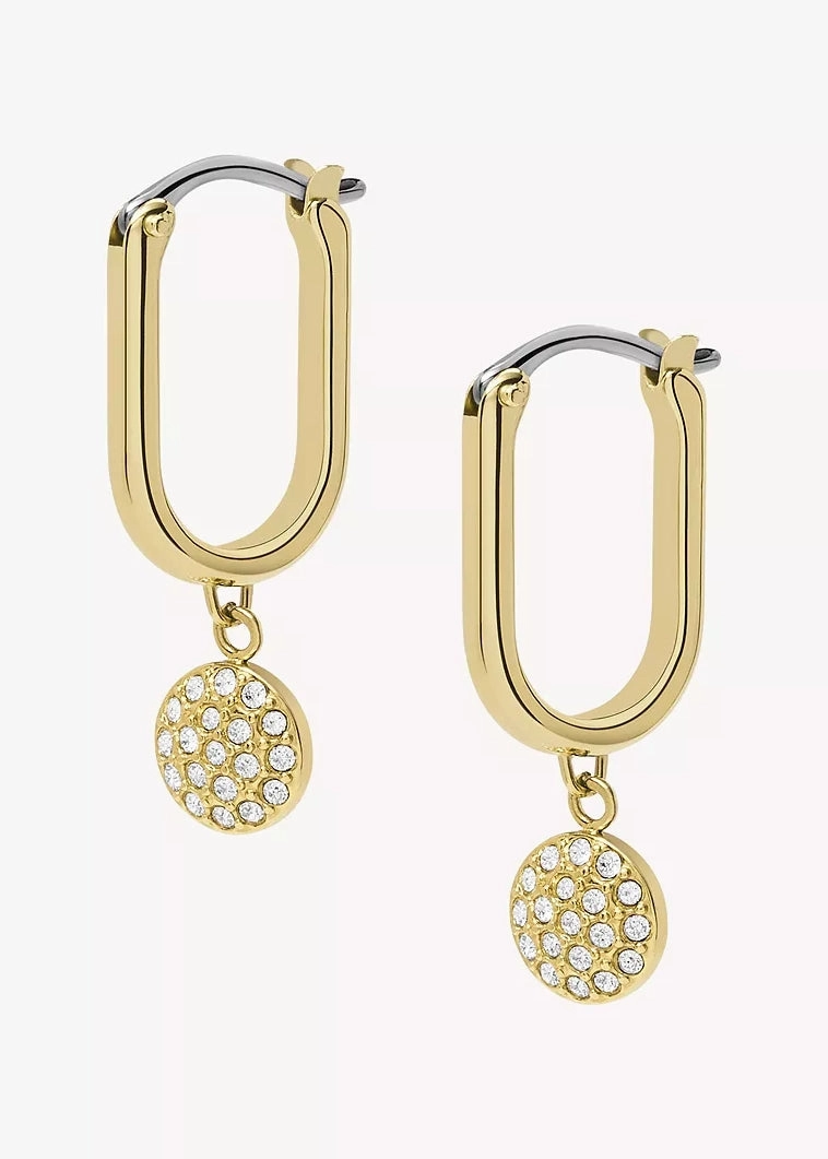 FOSSIL JEWELLERY SADIE GLITZ DISC GOLD HOOP EARRINGS JF04546710